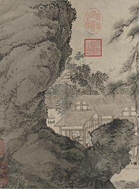 画复制品唐寅唐伯虎事茗图山水人物画P国画艺术微喷临摹装饰画