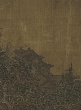 宽溪山行旅图仿古宋画一比一复制画绢画高清临摹画稿D客厅装饰画