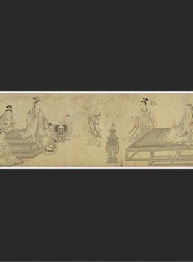 公麟维摩演教图白描人物画芯古代人Q物国画古画真迹高清复制绢本