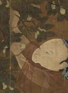 :0.5 宋人 扑枣图 真迹复制品4e9x67cm 台北故宫博物院藏人物宋画