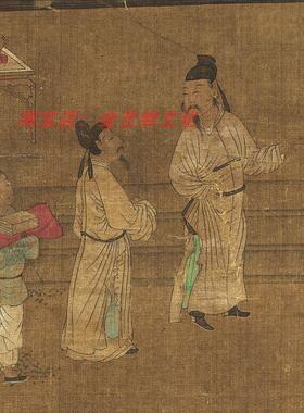 仇英 雅集图 古代名家彷古人物聚会国画立Q轴高清微喷装饰画