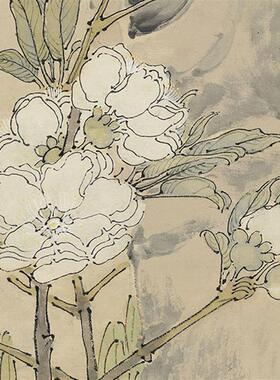 任薰桃花鹦鹉图国f画工笔写意画高清复制酒店客厅装饰画临摹手稿