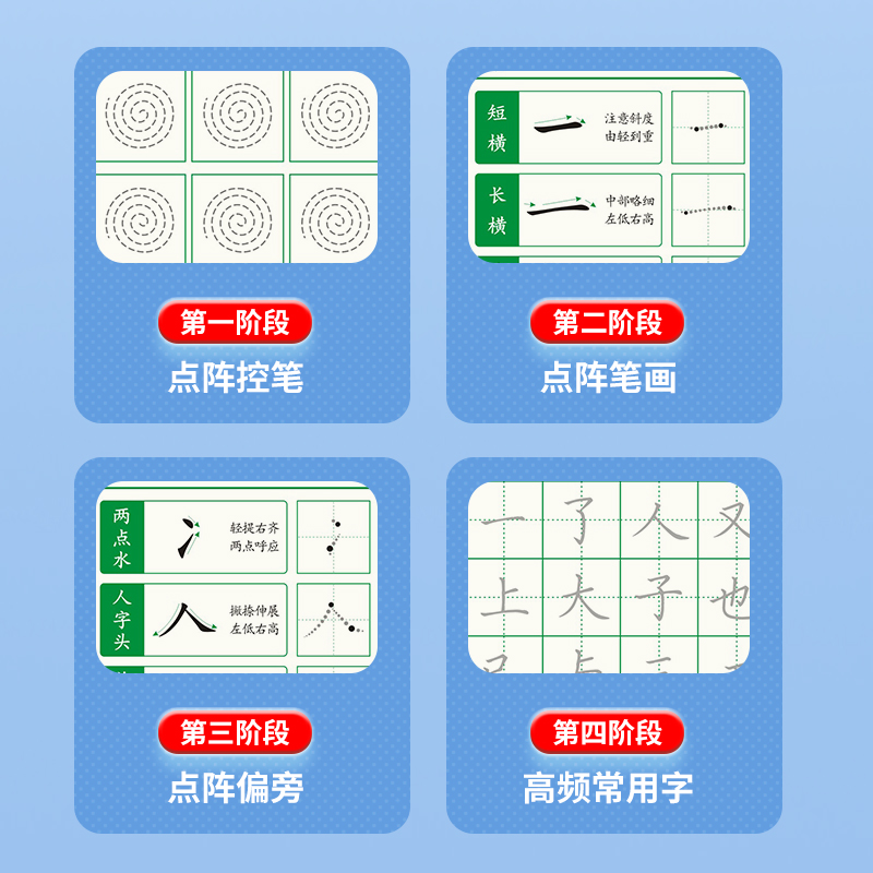 点阵控笔训练字帖1-6年级小学生楷书入门笔画笔顺偏旁部首字帖儿童幼儿园幼小衔接一年级笔控正姿钢笔临摹硬笔书法练字本全套描红 - 图2