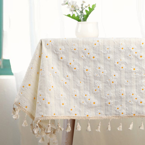 小清新棉麻布艺小碎花日式小雏菊餐桌布法式田园ins长方形台布 - 图3