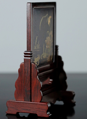 康御红小叶紫檀荷蟹图砚屏