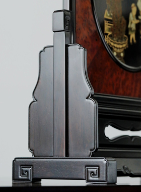 康御红紫光檀瘤疤描金多子图座屏