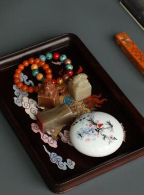 小叶紫檀四大神兽嘲风文承盘