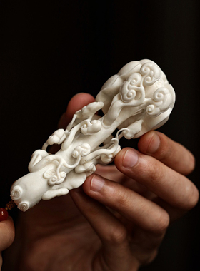 康御红鹿角灵芝如意手把件