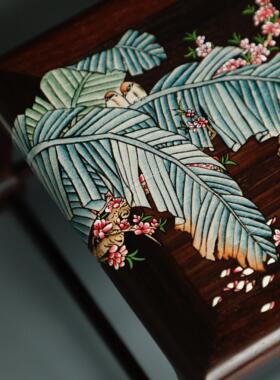 蕉雀图漆彩绘雅几大红酸枝