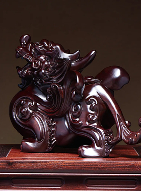 黑檀木中式貔貅摆件一对复古