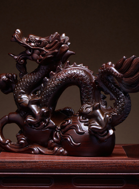 康御红黑檀木中式客厅龙摆件