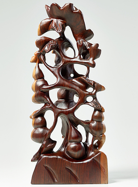 黑檀木雕五福临门葫芦摆件实木客厅玄关电视酒柜装饰高档乔迁礼品