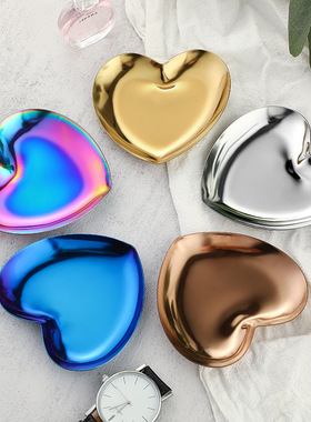 ins不锈钢心形托盘化妆品首饰托盘金属收纳盘家居摆件盘甜心盘子