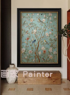 喜上枝头》法式中古风纯手绘油画客厅装饰画复古沙发墙挂画玄关画