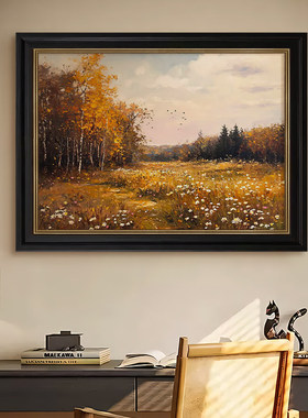 法式中古风客厅风景纯手绘油画复古装饰画沙发背景挂画玄关过道画