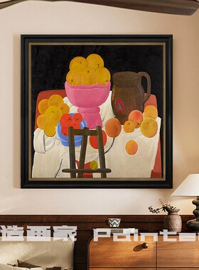 中古风客厅纯手绘油画水果装饰画艺术法式餐厅挂画复古沙发背景墙