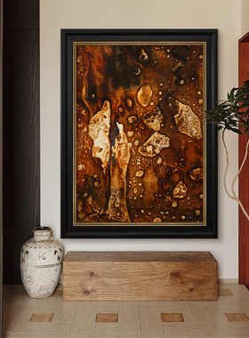 中古风抽象纯手绘油画美式客厅装饰画复古玄关轻奢别墅挂画高级感