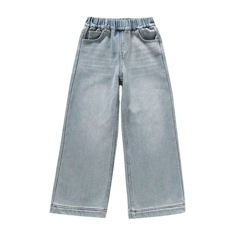 女童浅色牛仔裤加绒加厚冬季2025新款儿童直筒女大童阔腿裤子秋冬,淘宝优惠券,粉丝福利购,淘宝优惠卷