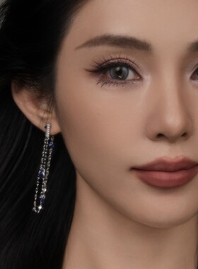 S925银耳饰 幽澜穗 蓝色长款流苏耳饰女百搭气质耳环