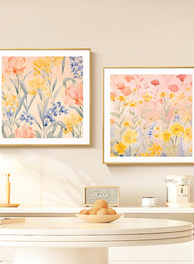 奶油风餐厅装饰画花卉原木风挂画
