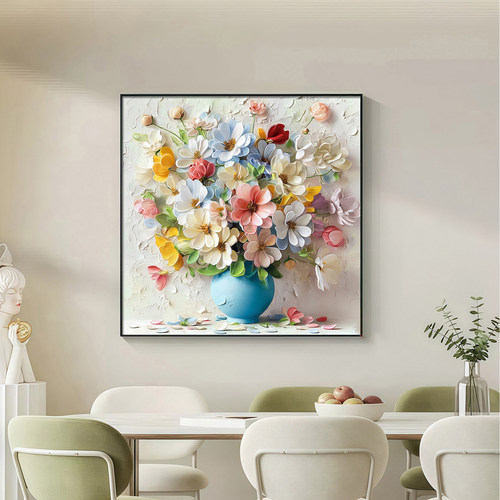 2026新款花开富贵餐厅装饰画背景墙挂画现代高级感轻奢奶油风挂画 - 图0