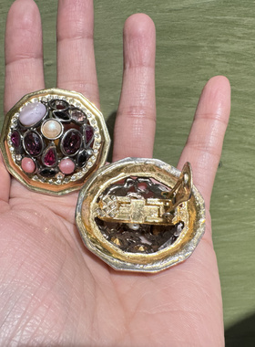 中古不完美不退不换 琉璃莱茵石耳夹 意大利