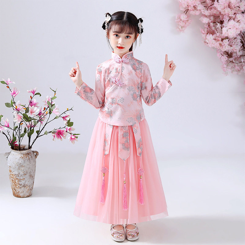 女童秋装汉服中国风唐装洋气儿童公主裙女古装超仙两件套装裙子