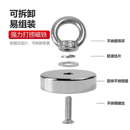 强力磁铁高强度吸铁石圆形打捞强磁王吸铁器钕铷铁硼吊环磁性吸盘 - 图2