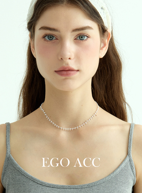 EGOACC韩系复古银色蕾丝锁骨链