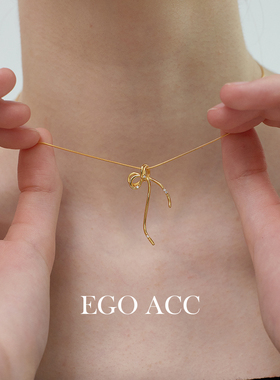 EGOACC蝴蝶结丝带纯银耳环项链