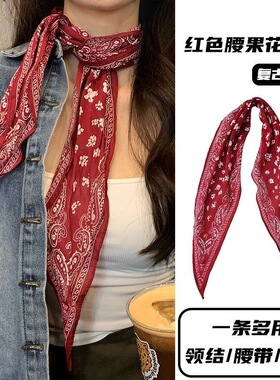 复古花纹丝巾女系脖感方巾2025新款搭配衬衫头巾腰带装饰屁帘