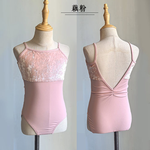 儿童舞蹈服女夏季吊带丝绒练功服幼儿连体服女童芭蕾艺考级形体服 - 图3