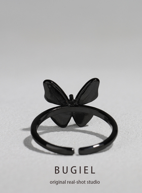 绿色滴胶蝴蝶戒指女黑色高级