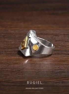 复古全视之眼戒指男银金撞色