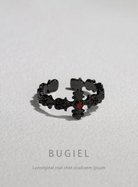 BUGIEL新款十字架戒指女镀黑色高级感个性暗黑风朋克指环戒指男
