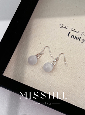 MISSJILL'曲苑春风｜新中式天然猫眼石通体S925纯银耳勾耳钉耳饰