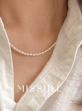 MISSJILL·白露佳人｜天然淡水珍珠拼接细闪蛇骨链项链925银镀金