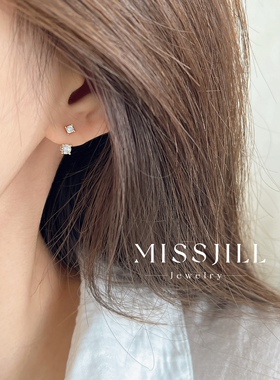 MISSJILL·后挂双钻耳钉｜通体925银大小爆闪锆石可调整精致气质