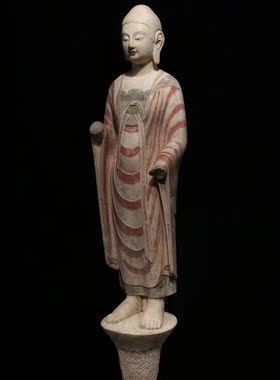 北齐  汉白玉彩绘立佛 高 87cm