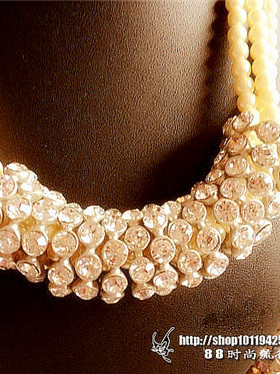 欧美韩国饰品高端奢华大气夜店闪亮满钻珍珠婚礼礼服项链毛衣链女