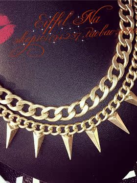 原单欧美风酷飒磨砂金色质感毛衣链双层金属链条个性机车复古项链