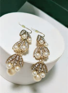 日韩精致名媛风礼服宴会奢华闪亮珍珠水钻大气项链耳环手链三件套