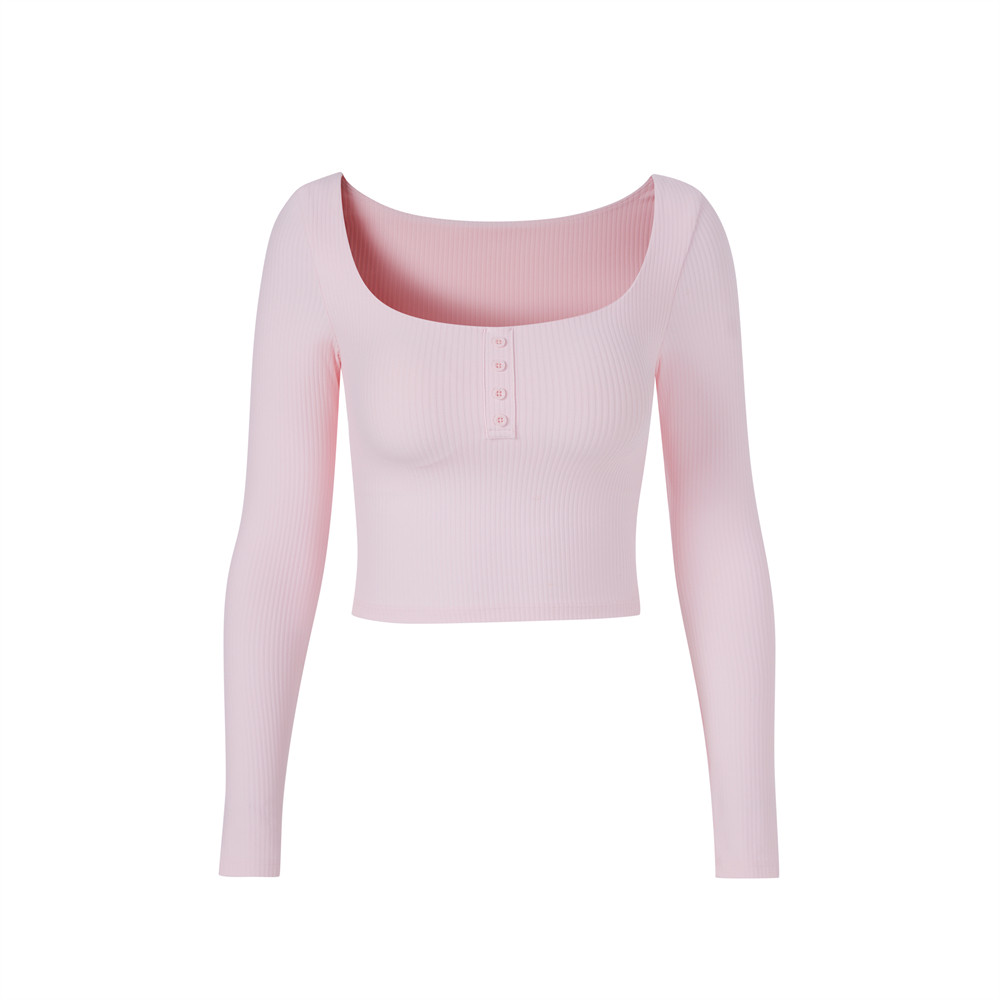 Byu run 新款固定杯螺纹粉色长袖瑜伽上衣女短款修身显瘦运动T恤,淘宝优惠券,粉丝福利购,淘宝优惠卷