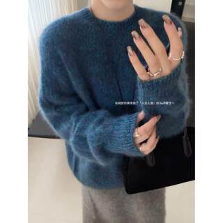Full wool brushed korean style lazy style retro candy color wool sweater autumn and winter loose versatile soft waxy sweater for women