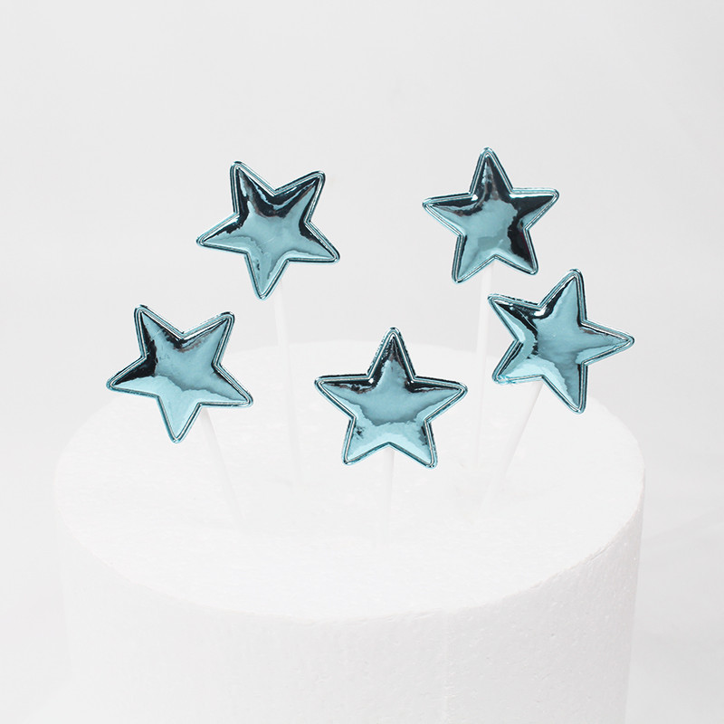 生日烘焙蛋糕装饰插牌PU反光插件五角星爱心派对甜品台插签100支 - 图2