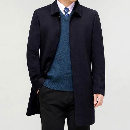 装新大款8023-1-O士中长男款羊绒衣爸爸装保冬暖羽绒中老年羊毛呢 - 图0