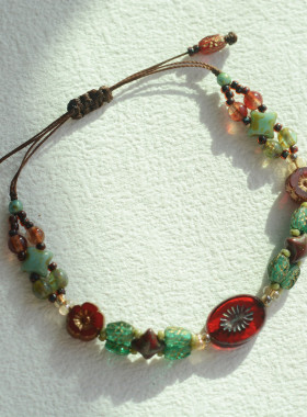 女款捷克珠编绳复古圣诞手链