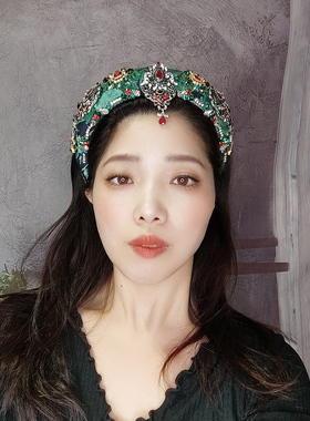 宫廷发饰绿色雕花水钻合金复古