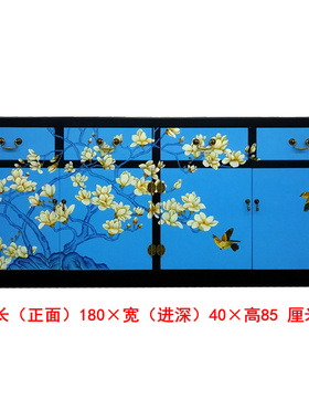 漆艺家居彩绘花鸟玄关实木装饰柜