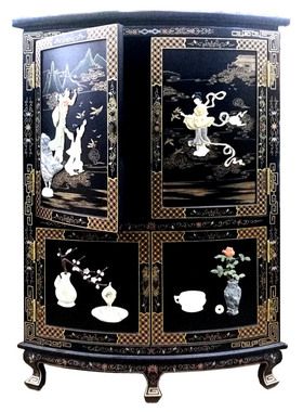 扬州漆器骨石镶嵌三角墙角装饰柜